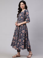 Jyoti Fashion Navy Blue Rayon Printed Designer Kurta Set With Dupatta - Distacart