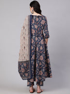 Jyoti Fashion Navy Blue Rayon Printed Designer Kurta Set With Dupatta - Distacart