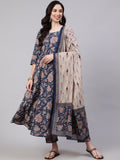 Jyoti Fashion Navy Blue Rayon Printed Designer Kurta Set With Dupatta - Distacart