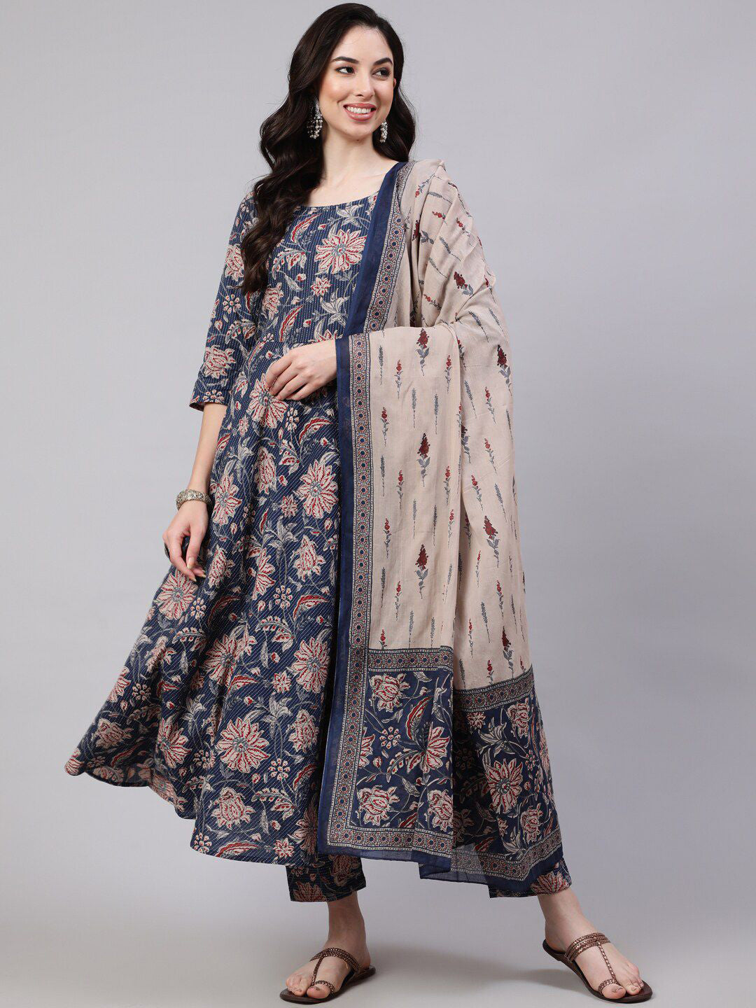 Jyoti Fashion Navy Blue Rayon Printed Designer Kurta Set With Dupatta - Distacart