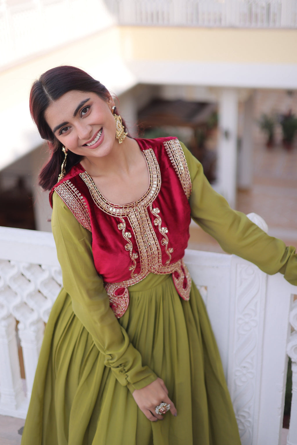 Jyoti Fashion Green Mal Chanderi Designer Anarkali Gown with Koti - Distacart