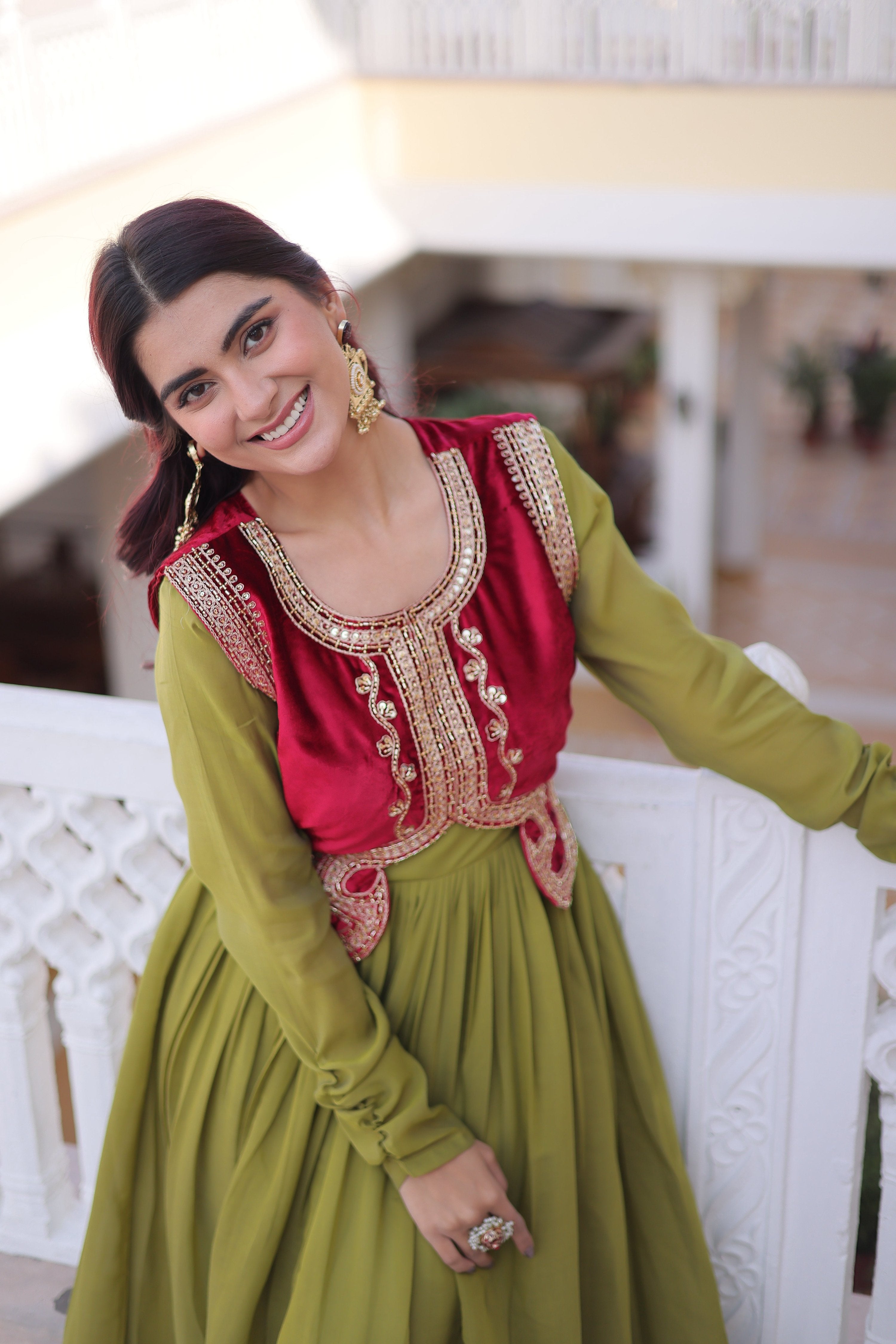 Jyoti Fashion Green Mal Chanderi Designer Anarkali Gown with Koti - Distacart