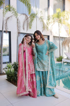 Jyoti Fashion Pink Fendy Crush Embroidered Designer Combo Sharara & Sets - Distacart