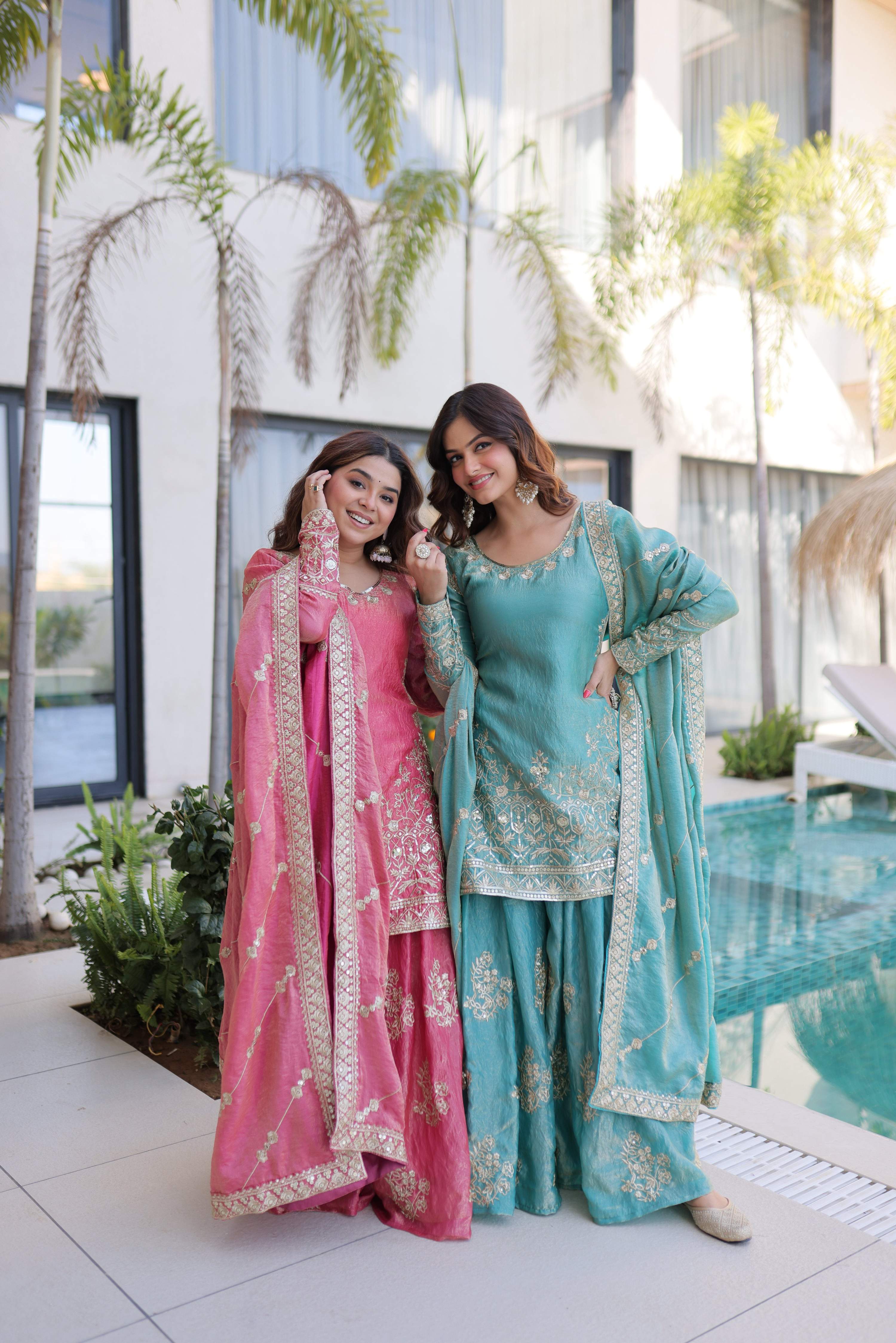 Jyoti Fashion Pink Fendy Crush Embroidered Designer Combo Sharara & Sets - Distacart