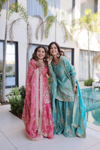Jyoti Fashion Pink Fendy Crush Embroidered Designer Combo Sharara & Sets - Distacart