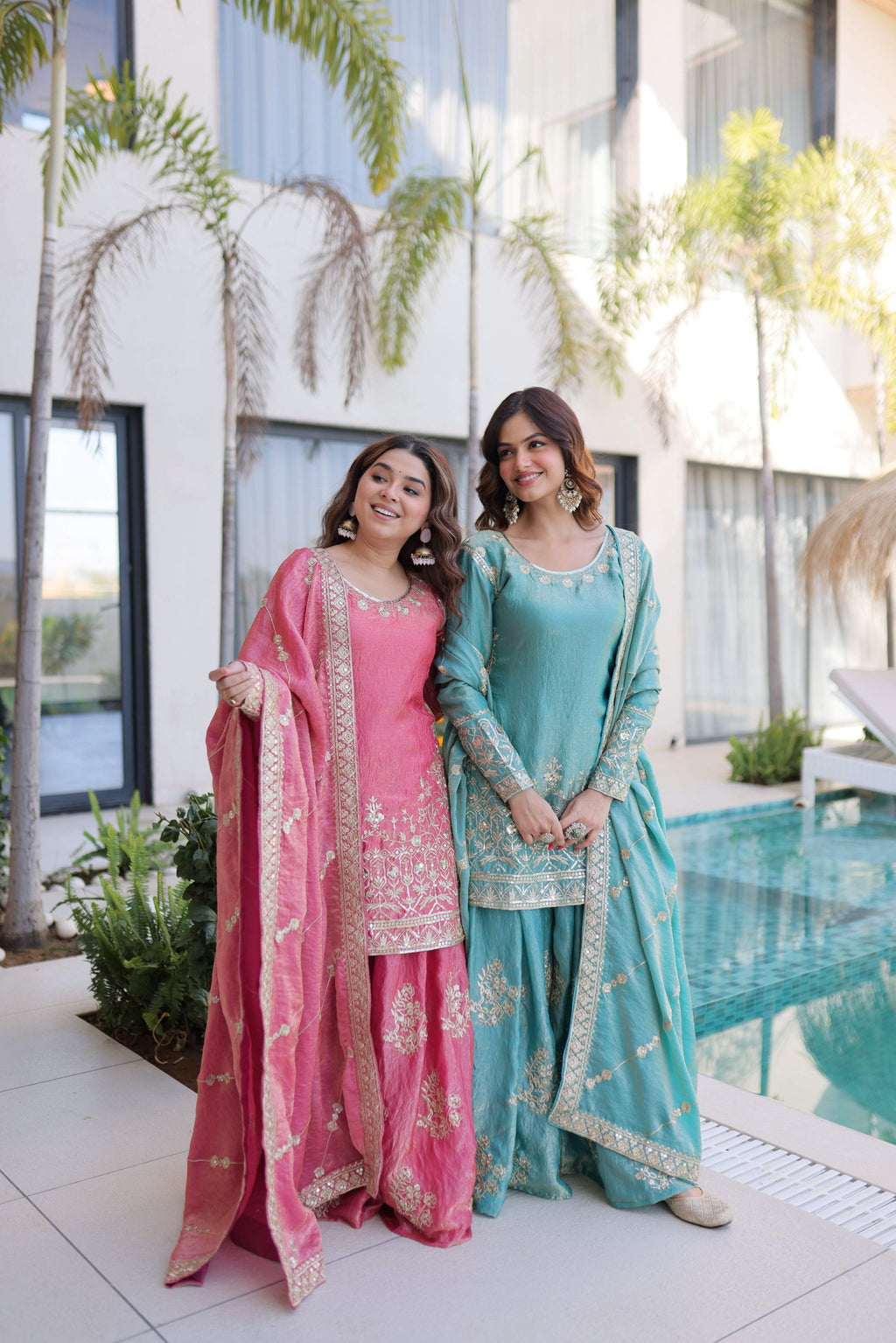 Jyoti Fashion Pink Fendy Crush Embroidered Designer Combo Sharara & Sets - Distacart