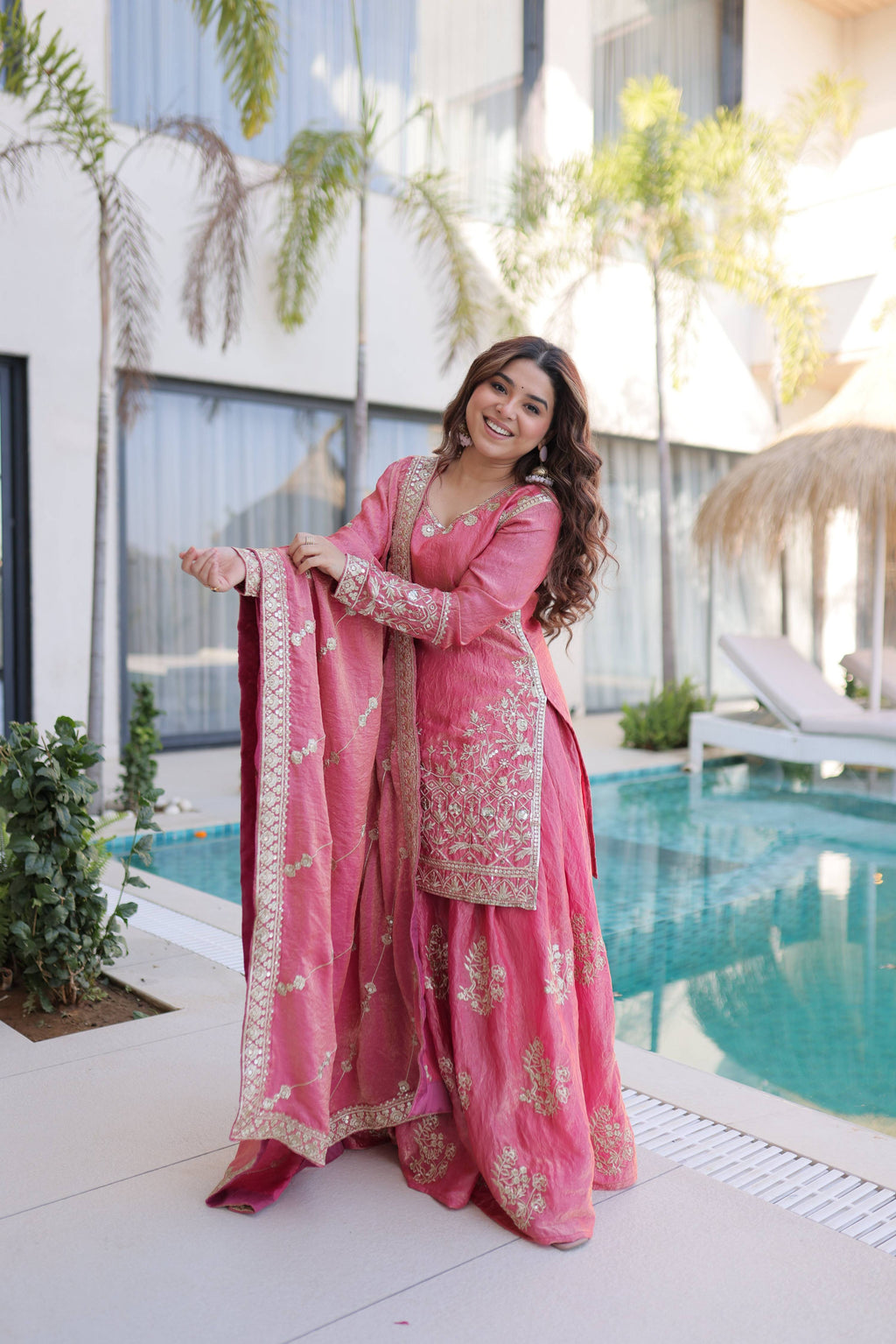 Jyoti Fashion Pink Fendy Crush Embroidered Designer Sharara & Sets - Distacart
