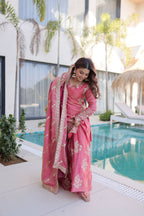 Jyoti Fashion Pink Fendy Crush Embroidered Designer Sharara & Sets - Distacart