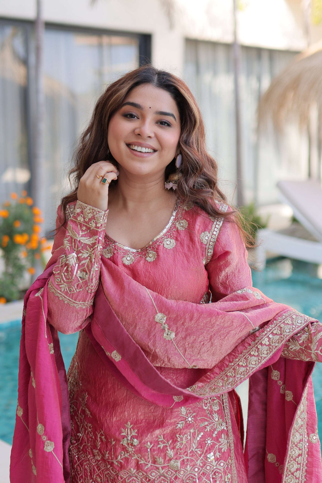 Jyoti Fashion Pink Fendy Crush Embroidered Designer Sharara & Sets - Distacart