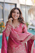 Jyoti Fashion Pink Fendy Crush Embroidered Designer Sharara & Sets - Distacart