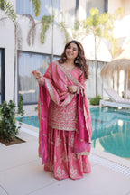 Jyoti Fashion Pink Fendy Crush Embroidered Designer Sharara & Sets - Distacart