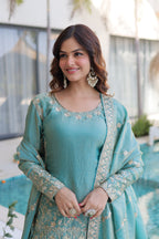 Jyoti Fashion Sky Blue Fendy Crush Embroidered Designer Sharara & Sets - Distacart