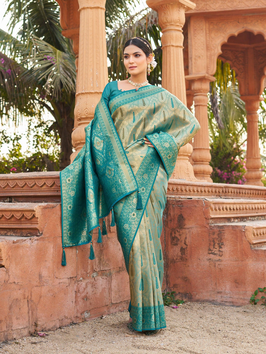 Jyoti Fashion Women's Teal Soft Banarasi Silk Zari Woven Saree with Blouse - Distacart