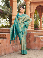 Jyoti Fashion Women's Teal Soft Banarasi Silk Zari Woven Saree with Blouse - Distacart