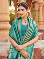 Jyoti Fashion Women's Teal Soft Banarasi Silk Zari Woven Saree with Blouse - Distacart