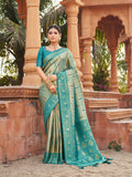 Jyoti Fashion Women's Teal Soft Banarasi Silk Zari Woven Saree with Blouse - Distacart