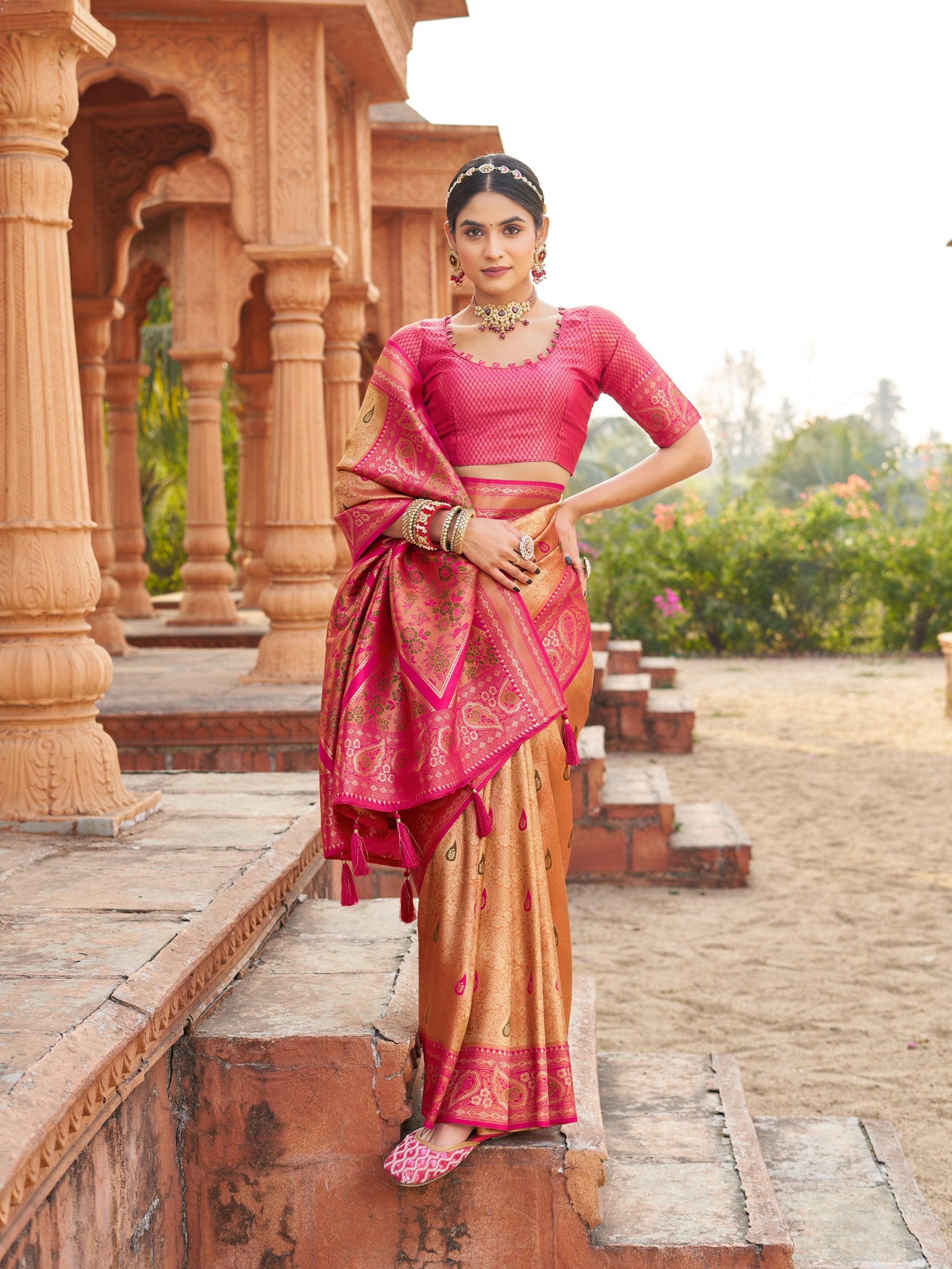 Jyoti Fashion Women's Mustard Soft Banarasi Silk Zari Woven Saree with Blouse - Distacart