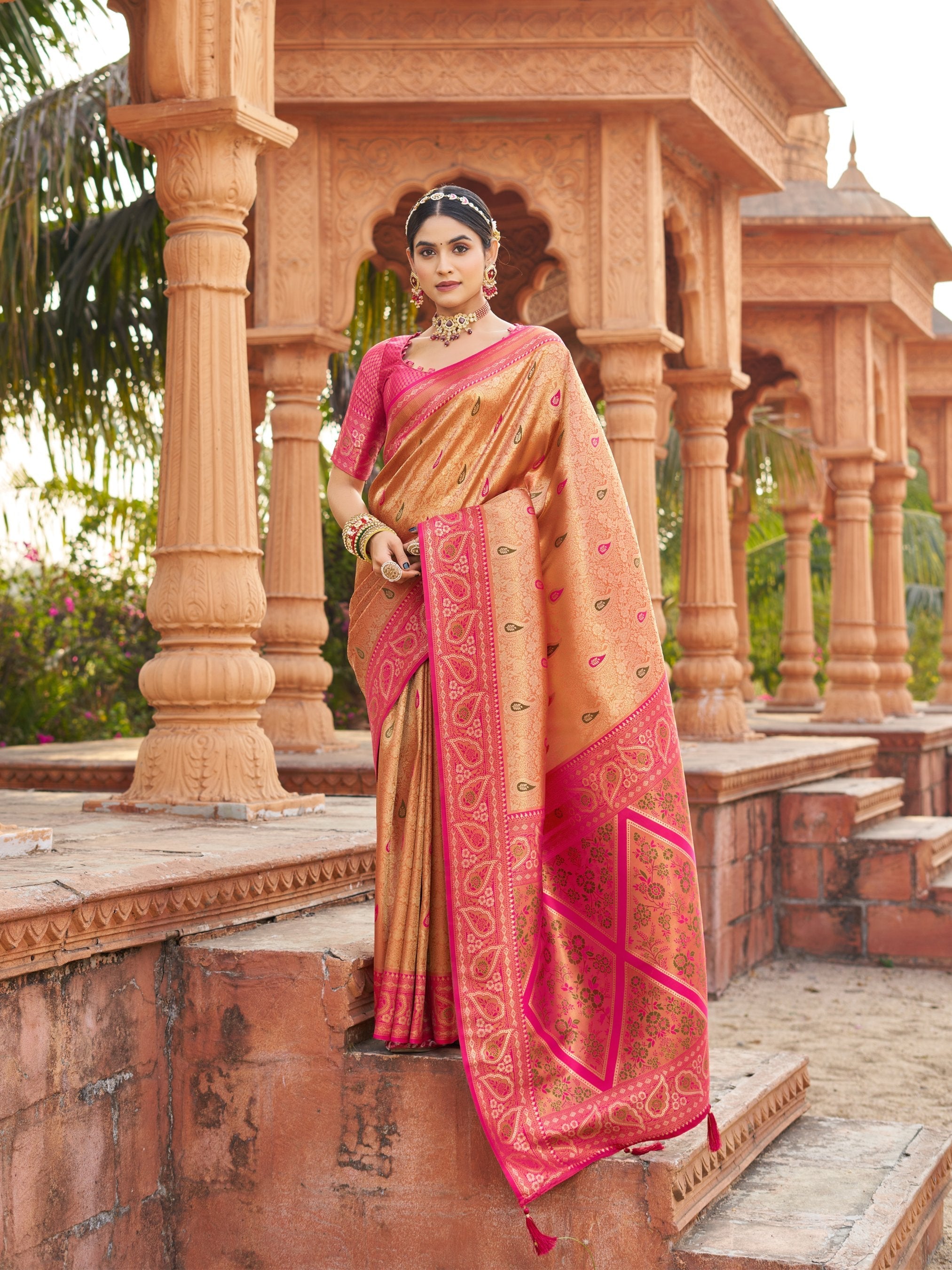 Jyoti Fashion Women's Mustard Soft Banarasi Silk Zari Woven Saree with Blouse - Distacart