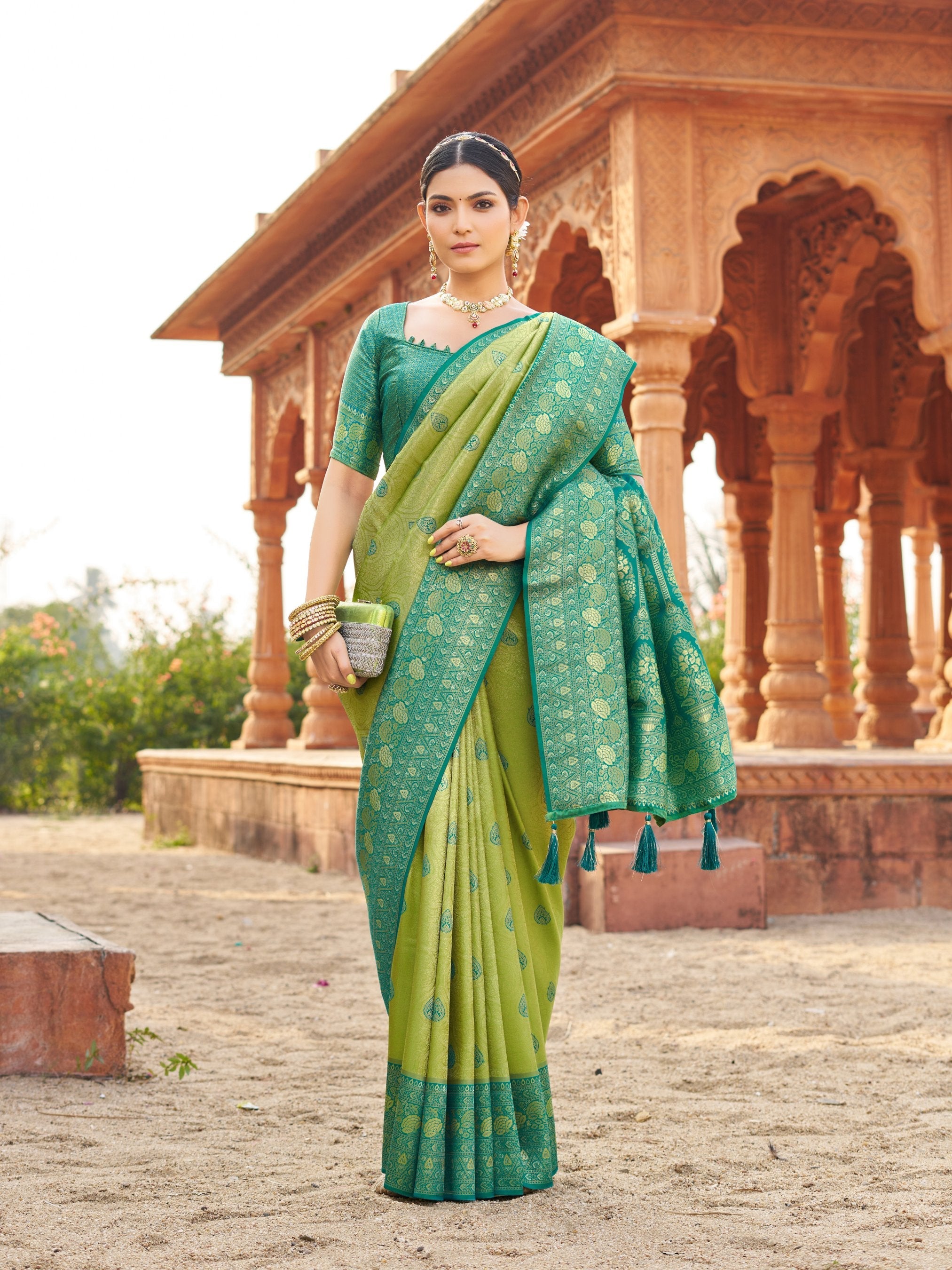 Jyoti Fashion Women's Green Soft Banarasi Silk Zari Woven Saree with Blouse - Distacart
