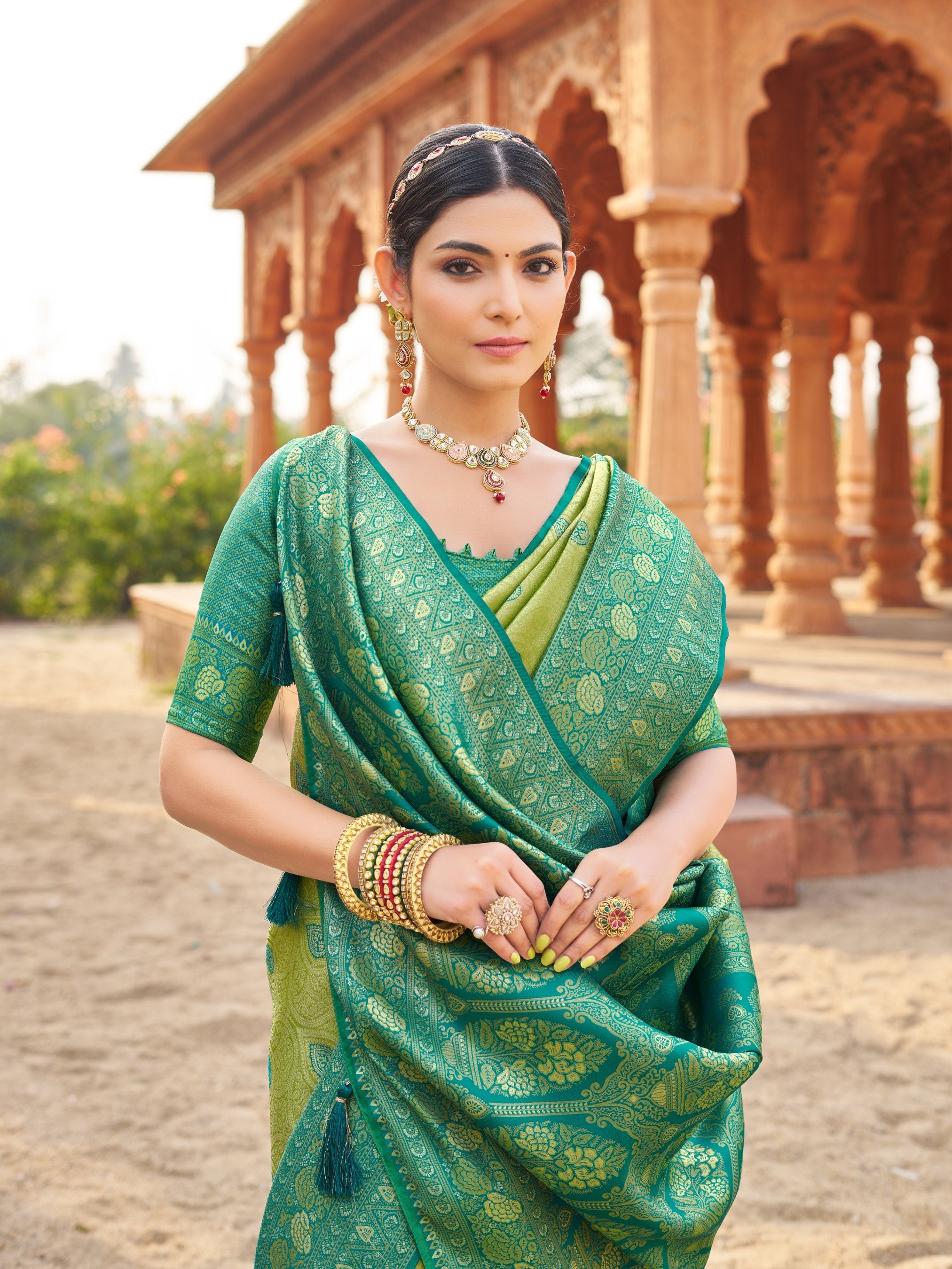 Jyoti Fashion Women's Green Soft Banarasi Silk Zari Woven Saree with Blouse - Distacart