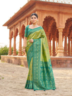 Jyoti Fashion Women's Green Soft Banarasi Silk Zari Woven Saree with Blouse - Distacart