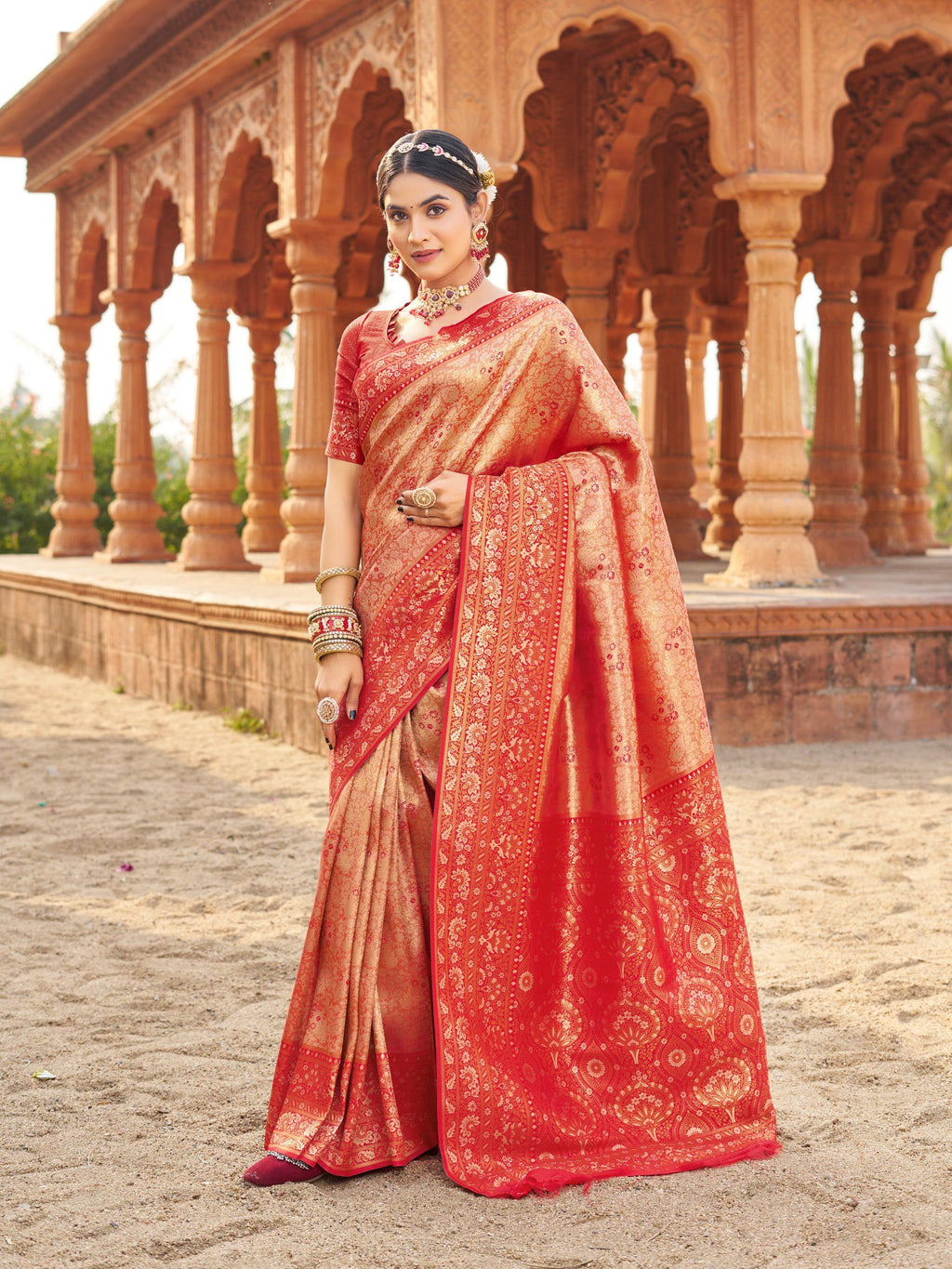Jyoti Fashion Women's Peach Soft Banarasi Silk Zari Woven Saree with Blouse - Distacart