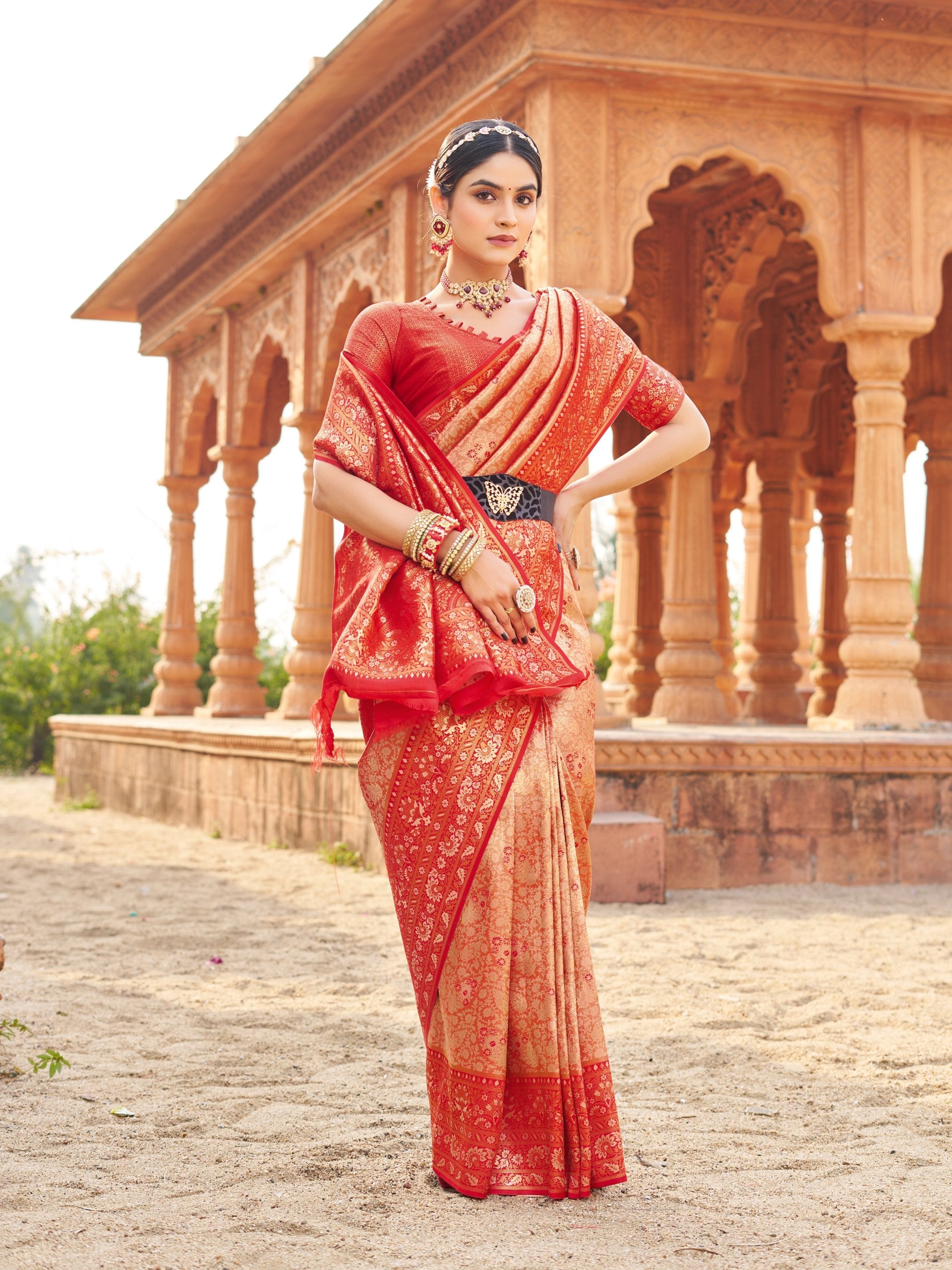 Jyoti Fashion Women's Peach Soft Banarasi Silk Zari Woven Saree with Blouse - Distacart