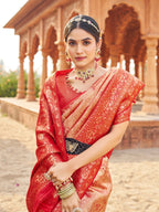 Jyoti Fashion Women's Peach Soft Banarasi Silk Zari Woven Saree with Blouse - Distacart