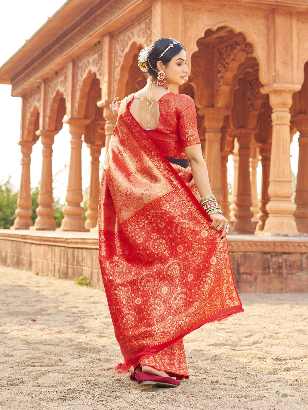 Jyoti Fashion Women's Peach Soft Banarasi Silk Zari Woven Saree with Blouse - Distacart