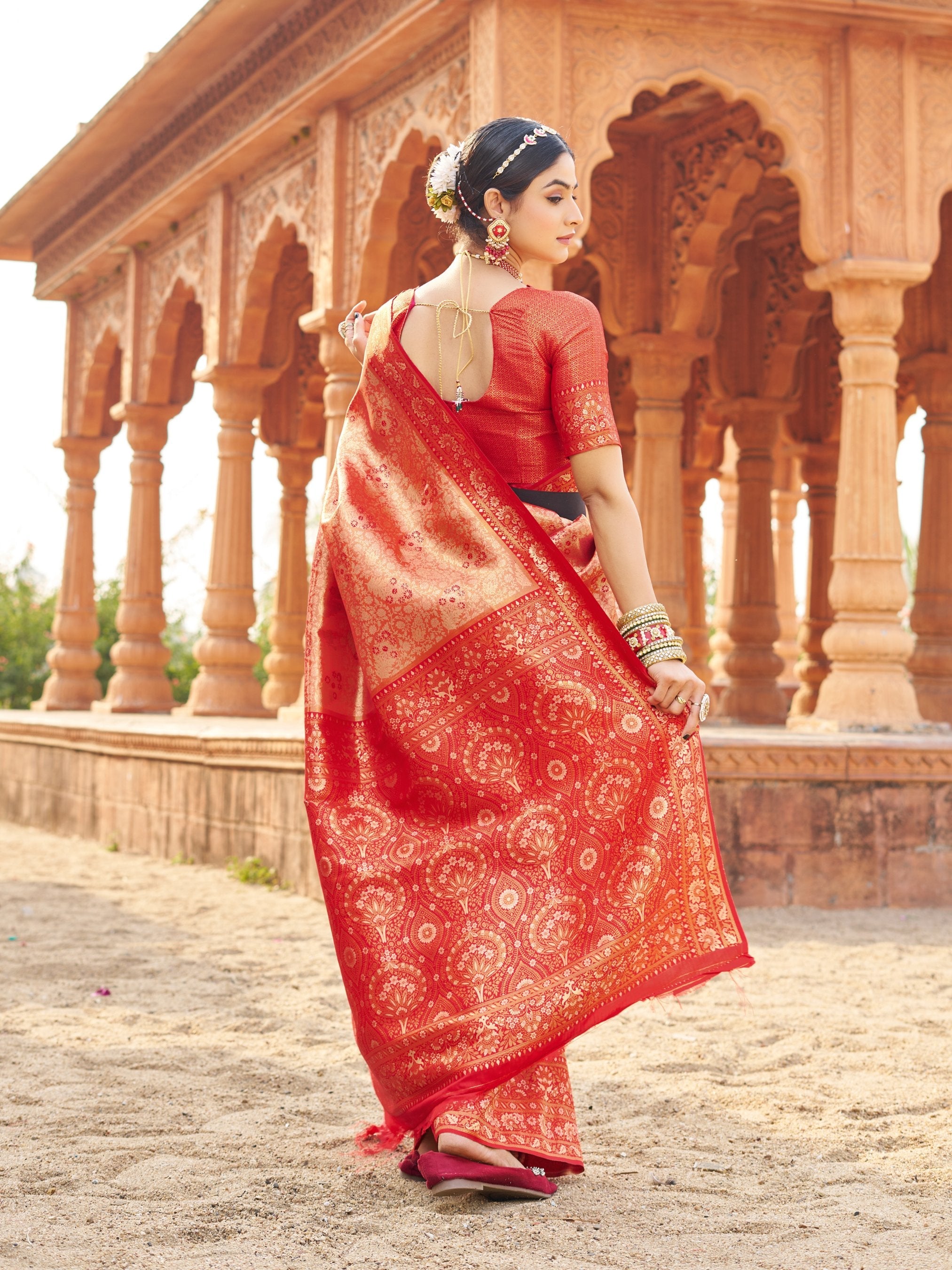 Jyoti Fashion Women's Peach Soft Banarasi Silk Zari Woven Saree with Blouse - Distacart