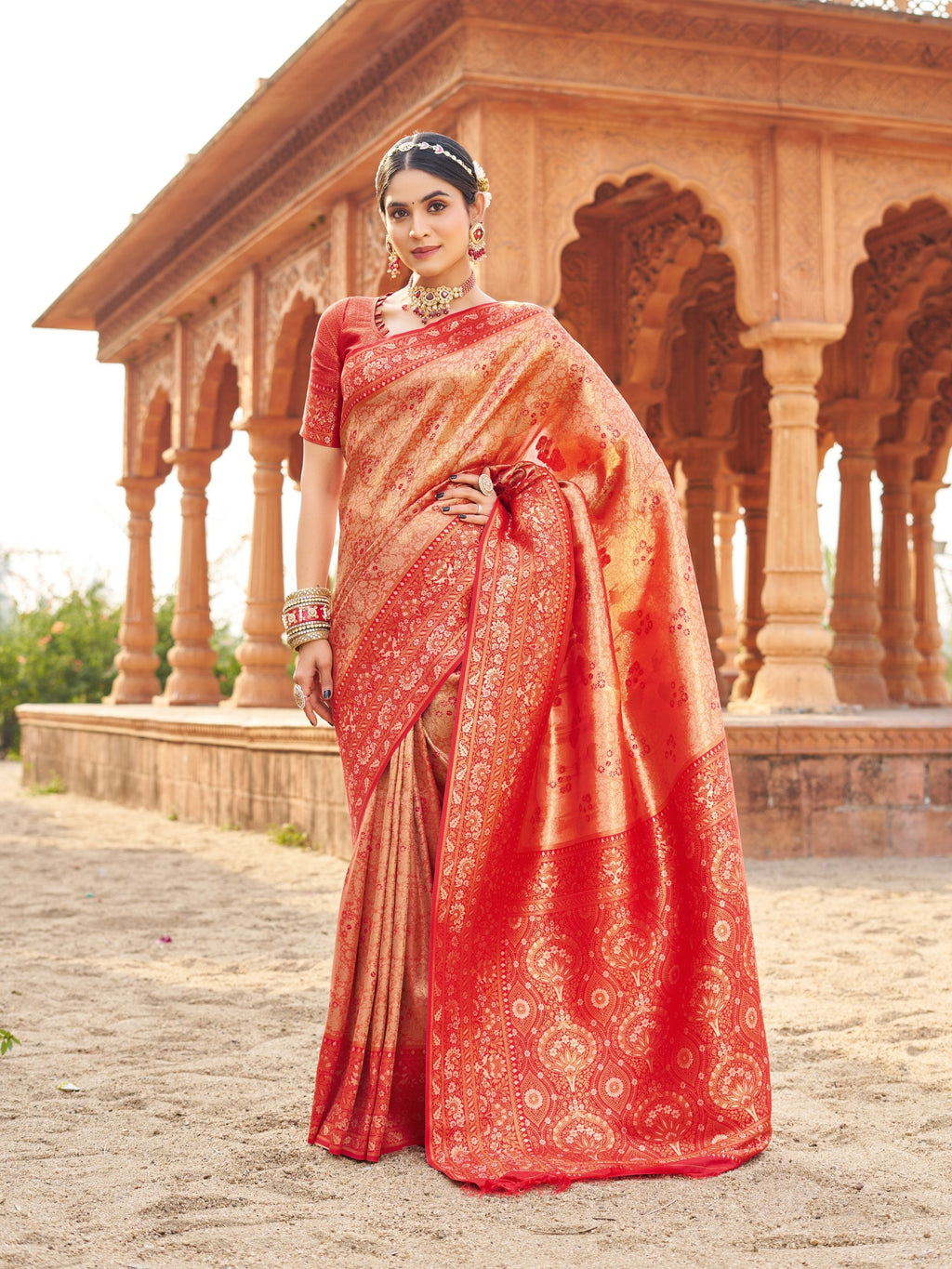 Jyoti Fashion Women's Peach Soft Banarasi Silk Zari Woven Saree with Blouse - Distacart