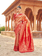 Jyoti Fashion Women's Peach Soft Banarasi Silk Zari Woven Saree with Blouse - Distacart