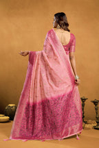 Jyoti Fashion Women's Pink Premium Spun Cotton Zari Woven Saree with Blouse - Distacart