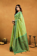 Jyoti Fashion Women's Green Premium Spun Cotton Zari Woven Saree with Blouse - Distacart