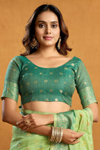 Jyoti Fashion Women's Green Premium Spun Cotton Zari Woven Saree with Blouse - Distacart