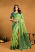 Jyoti Fashion Women's Green Premium Spun Cotton Zari Woven Saree with Blouse - Distacart
