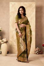 Jyoti Fashion Women's Mehendi Silk Zari Woven Saree with Blouse - Distacart