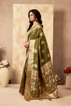 Jyoti Fashion Women's Mehendi Silk Zari Woven Saree with Blouse - Distacart