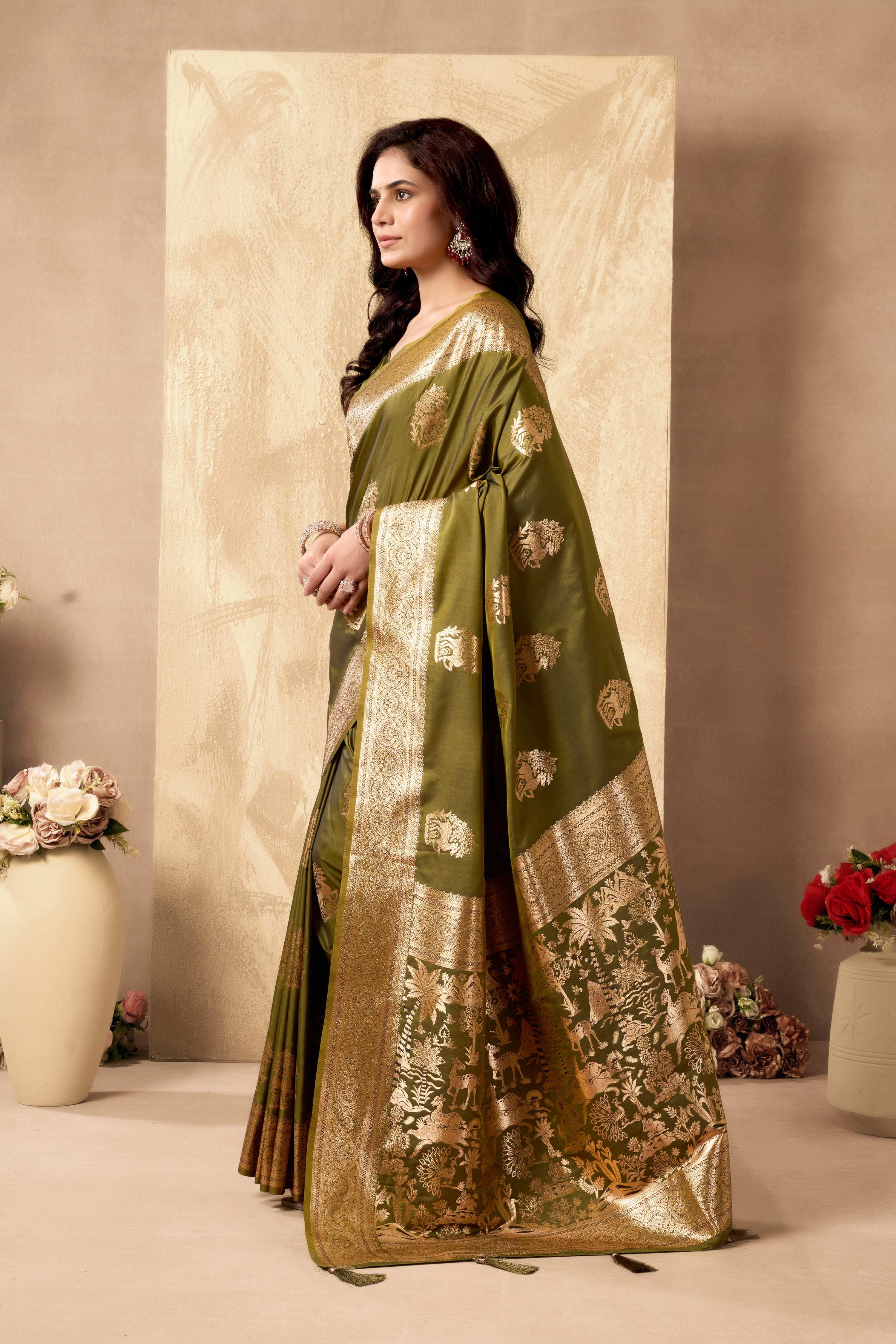 Jyoti Fashion Women's Mehendi Silk Zari Woven Saree with Blouse - Distacart