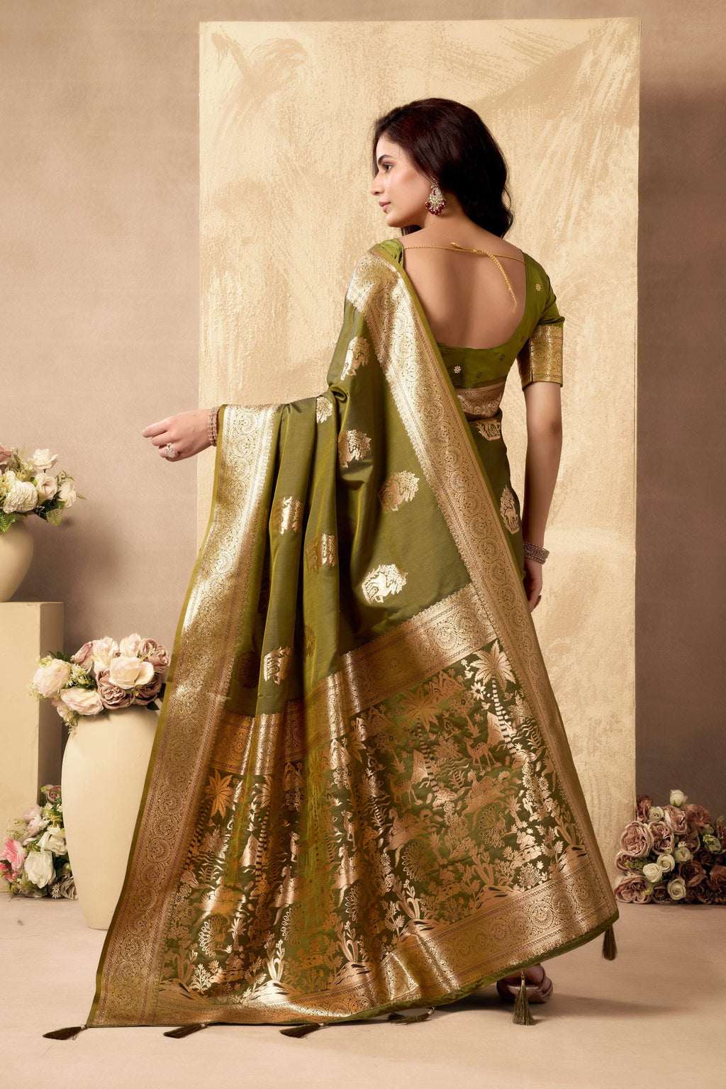 Jyoti Fashion Women's Mehendi Silk Zari Woven Saree with Blouse - Distacart