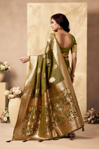 Jyoti Fashion Women's Mehendi Silk Zari Woven Saree with Blouse - Distacart