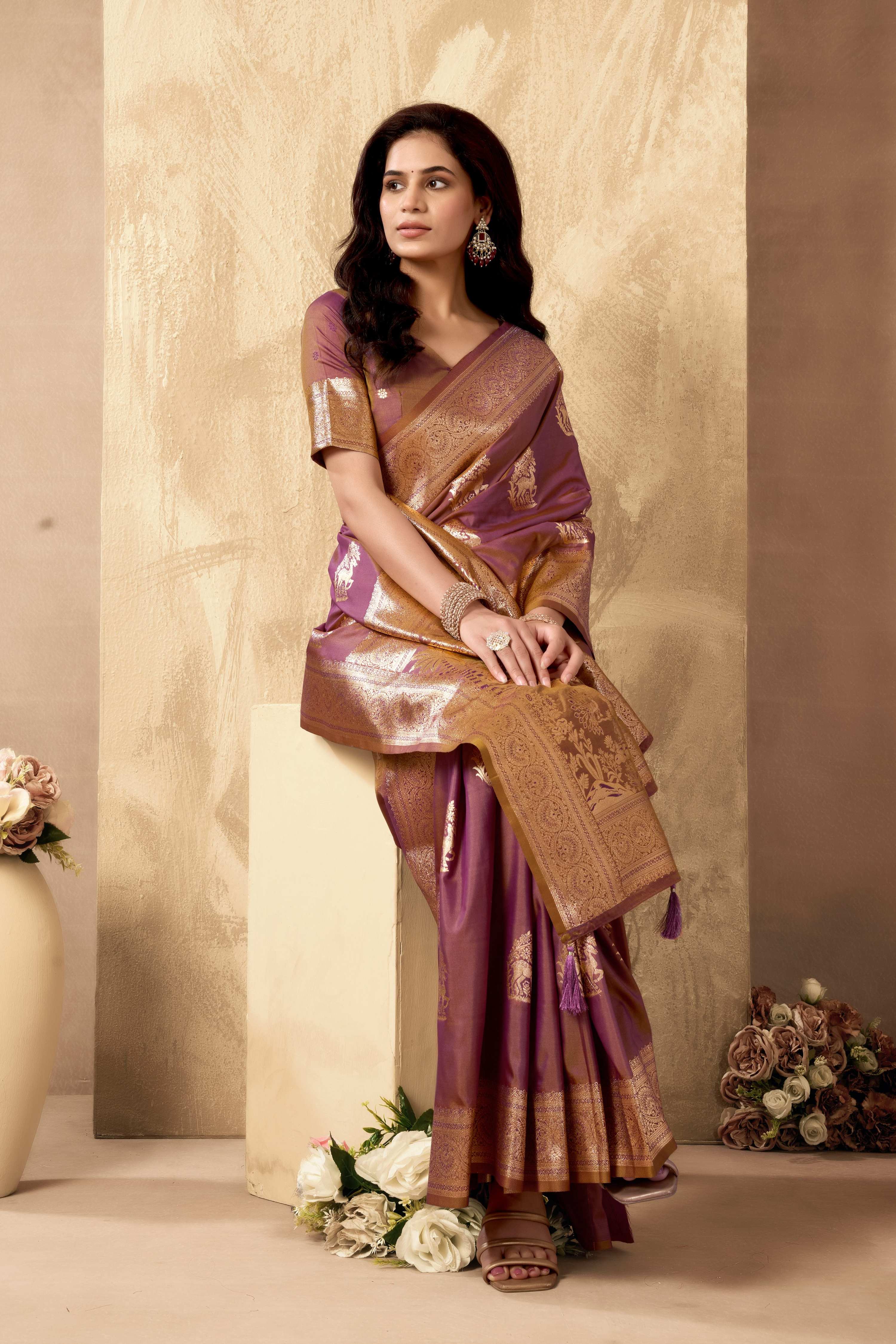 Jyoti Fashion Women's Wine Silk Zari Woven Saree with Blouse - Distacart