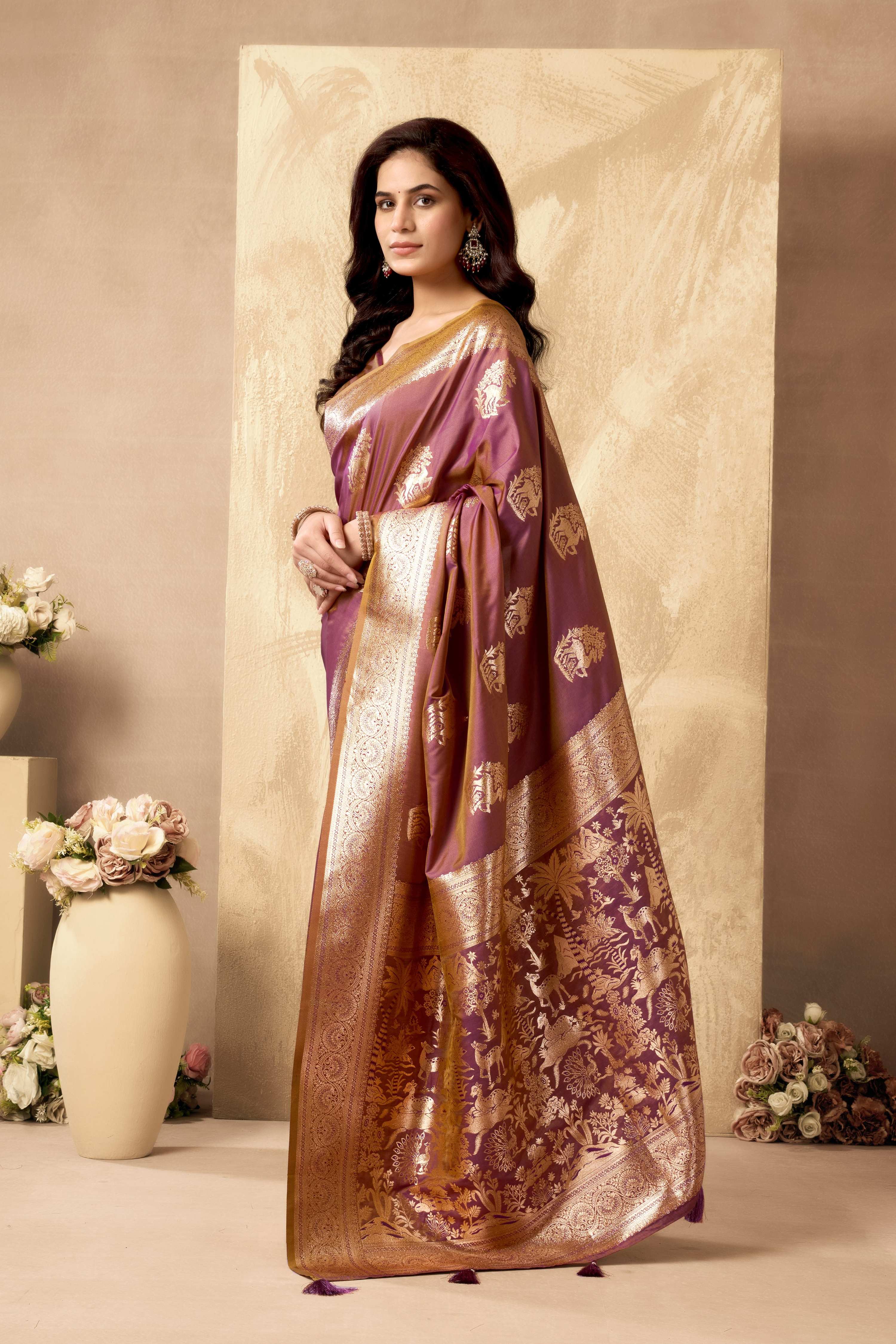 Jyoti Fashion Women's Wine Silk Zari Woven Saree with Blouse - Distacart