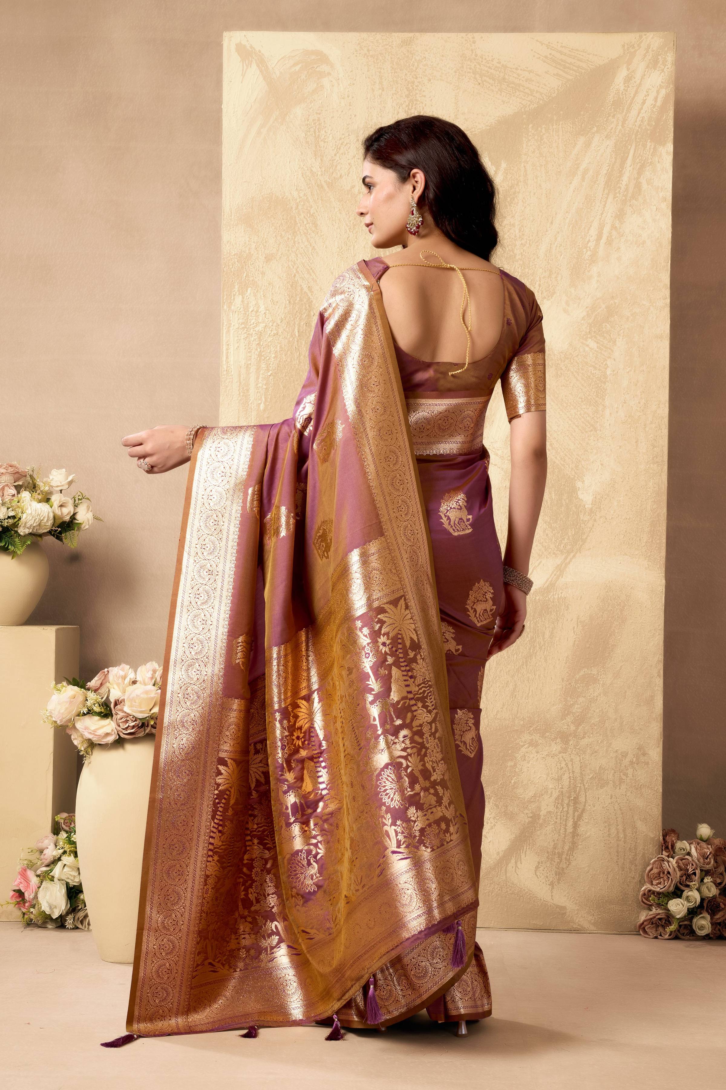 Jyoti Fashion Women's Wine Silk Zari Woven Saree with Blouse - Distacart