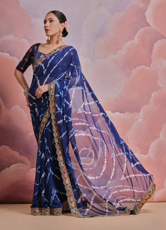 Jyoti Fashion Women's Blue Coding Sequence Georgette Saree with Blouse - Distacart