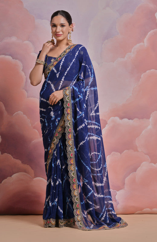 Jyoti Fashion Women's Blue Coding Sequence Georgette Saree with Blouse - Distacart