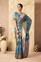 Jyoti Fashion Women's Sky Blue Silk Zari Woven Saree with Blouse - Distacart