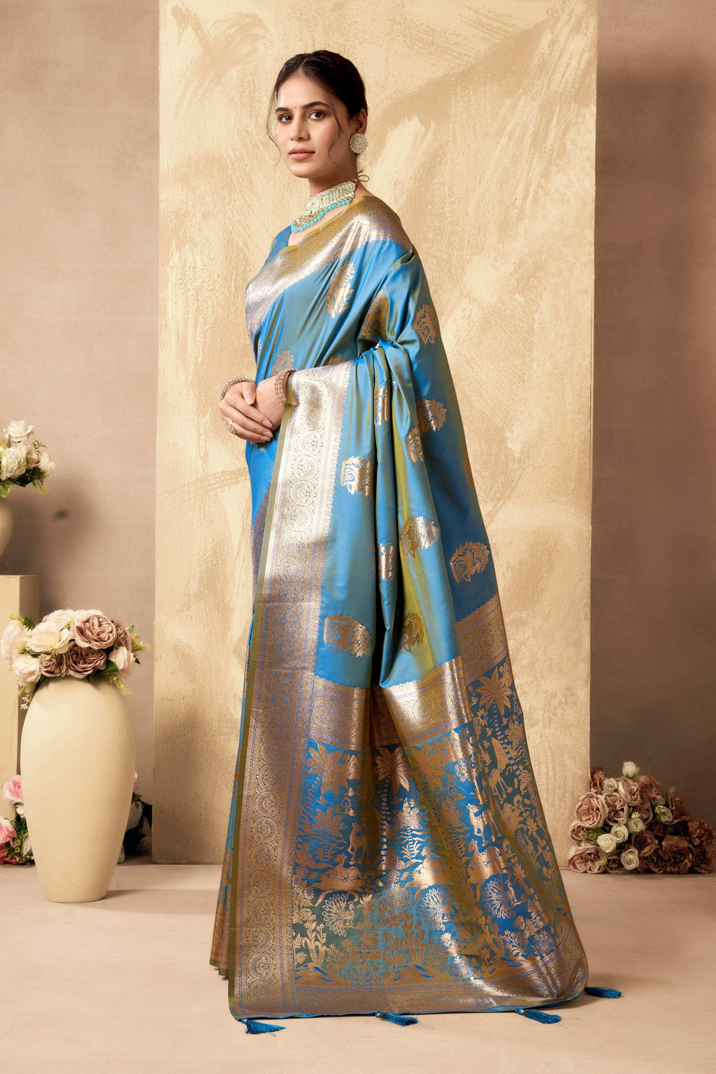 Jyoti Fashion Women's Sky Blue Silk Zari Woven Saree with Blouse - Distacart