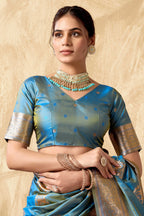 Jyoti Fashion Women's Sky Blue Silk Zari Woven Saree with Blouse - Distacart