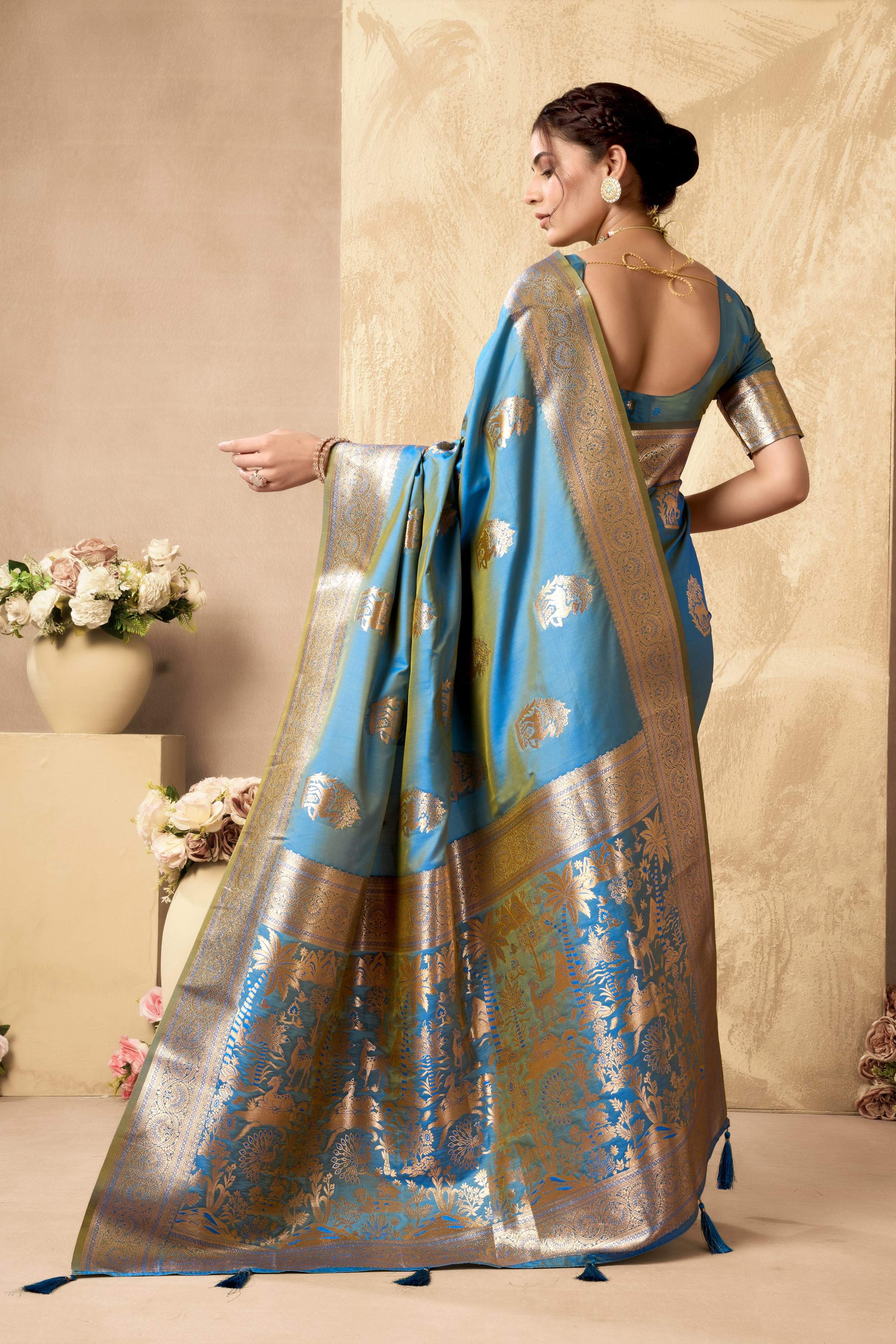 Jyoti Fashion Women's Sky Blue Silk Zari Woven Saree with Blouse - Distacart